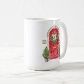 Red Door Potted Trees Wreath Watercolor Koffiemok (Voorkant rechts)
