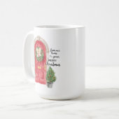 Red Door Potted Trees Wreath Watercolor Koffiemok (Voorkant links)