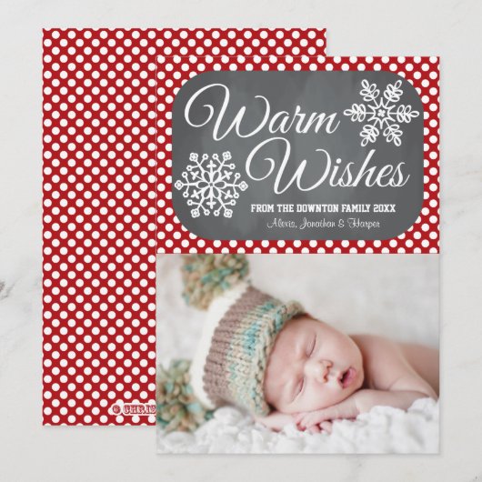 Red Dot Chalkboard Snowflake Holiday-fotokaart Feestdagenkaart (Voorkant / Achterkant)