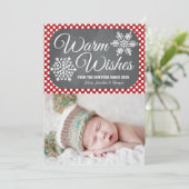 Red Dot Chalkboard Snowflake Holiday-fotokaart Feestdagenkaart (Staand voorkant)