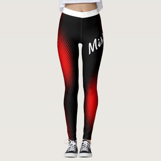 Red Dot Pattern met Naam in Groot Manuscript op BL Leggings (Voorkant)