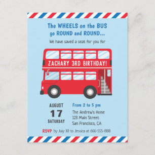 Red Double Deck London Bus Kinder Party Kaart