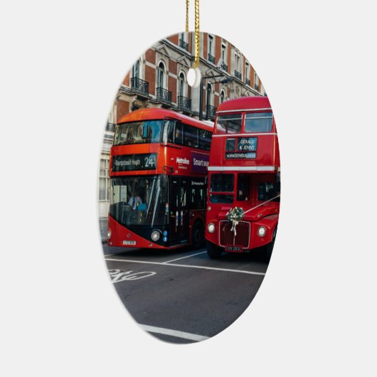 Red Double Decker Buses Keramisch Ornament (Rechts)