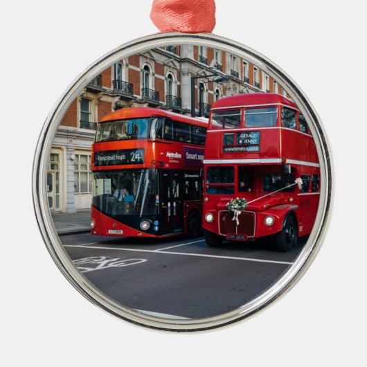 Red Double Decker Buses Metalen Ornament (Voorkant)