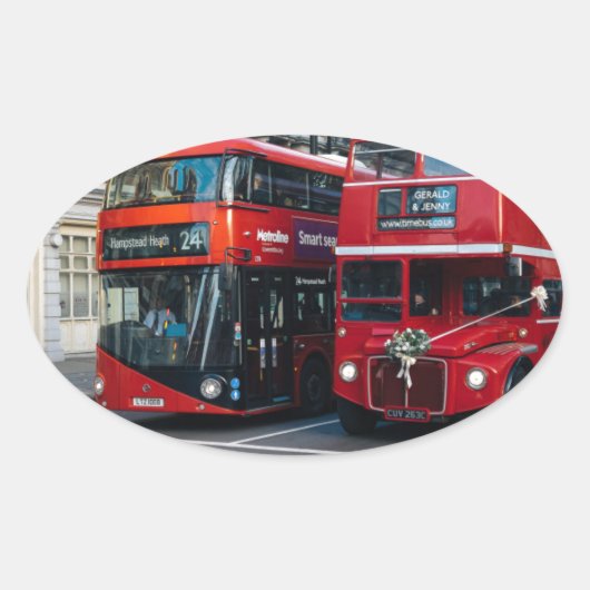 Red Double Decker Buses Ovale Sticker (Voorkant)