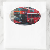 Red Double Decker Buses Ovale Sticker (Tas)