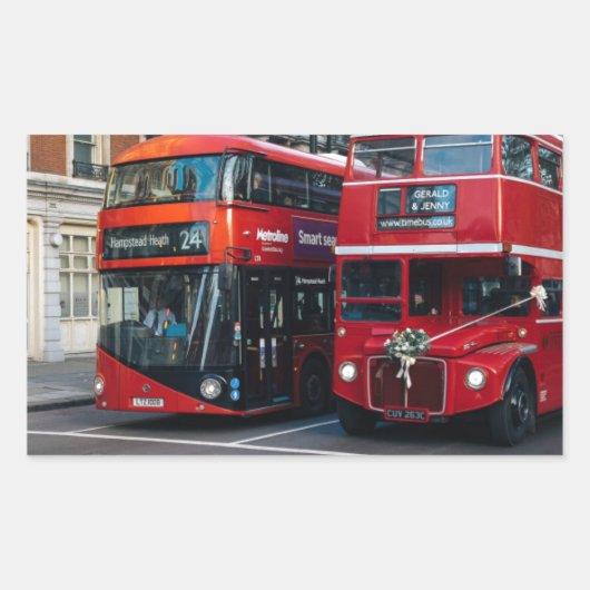 Red Double Decker Buses Rechthoekige Sticker (Voorkant)