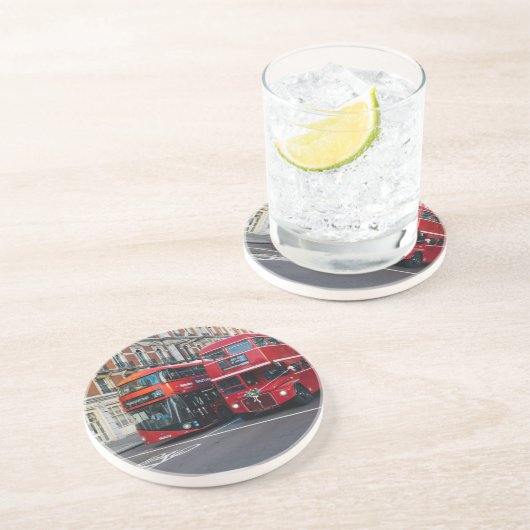 Red Double Decker Buses Zandsteen Onderzetter (Zijkant)