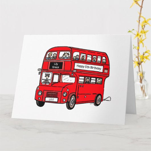 Red Double Decker London Bus Birthday Kaart (Gele Bloem)