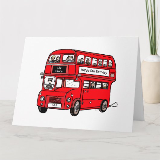 Red Double Decker London Bus Birthday Kaart (Voorkant)