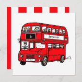 Red Double Decker London Bus Verjaardag uitnodigin Kaart (Voorkant / Achterkant)