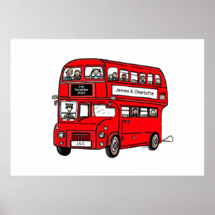 Red Double Decker London Bus Wedding Print Poster