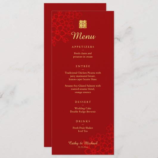 Red Double Gelukkig Chinese bruiloft Menu (Voorkant / Achterkant)