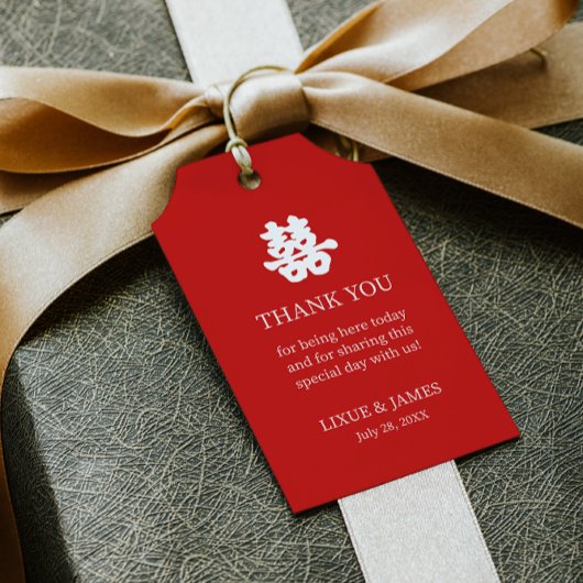 Red Double Happiness Chinese calligrafie azian G Cadeaulabel
