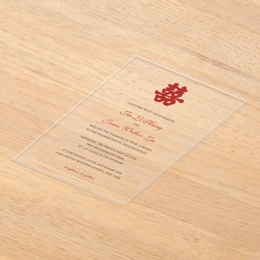 RED Double Happiness Chinese kalligrafie azian Acryl Uitnodigingen (Laagn)