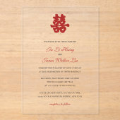 RED Double Happiness Chinese kalligrafie azian Acryl Uitnodigingen (Voorkant)