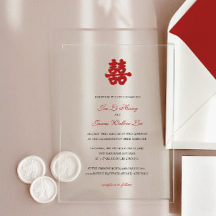 RED Double Happiness Chinese kalligrafie azian Acryl Uitnodigingen
