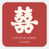 RED Double Happiness Chinese kalligrafie azian Vierkante Sticker (Voorkant)