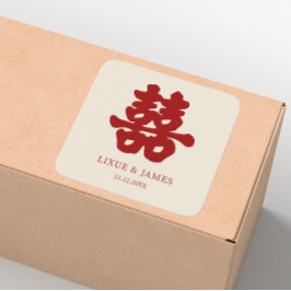 RED Double Happiness Chinese kalligrafie azian Vierkante Sticker