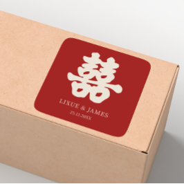 RED Double Happiness Chinese kalligrafie azian Vierkante Sticker