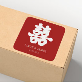 RED Double Happiness Chinese kalligrafie azian Vierkante Sticker