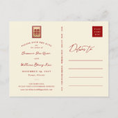 Red Double Happiness Chinese Photo Save the Date Aankondigingskaart (Achterkant)