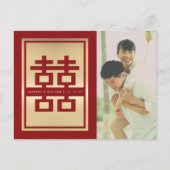 Red Double Happiness Chinese Photo Save the Date Aankondigingskaart (Voorkant)