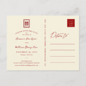 Red Double Happiness Chinese Photo Save the Date Aankondigingskaart (Achterkant)