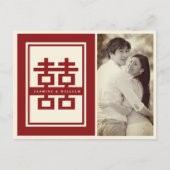Red Double Happiness Chinese Photo Save the Date Aankondigingskaart (Voorkant)