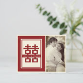 Red Double Happiness Chinese Photo Save the Date Aankondigingskaart (Staand voorkant)