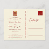 Red Double Happiness Chinese Photo Save the Date Aankondigingskaart (Achterkant)