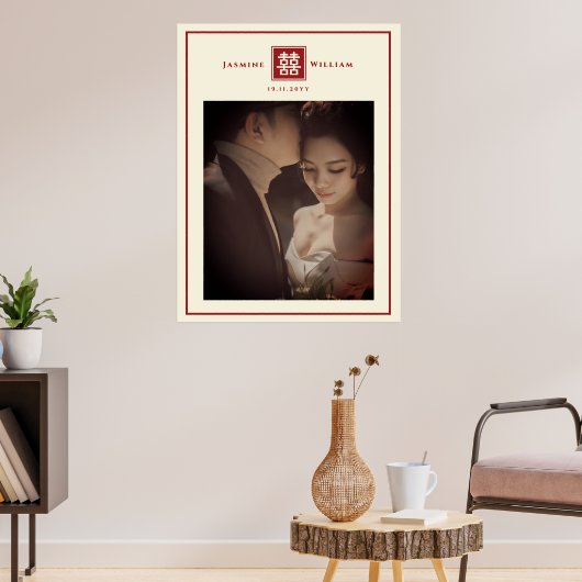 Red Double Happiness Chinese Wedding Photo Poster (Woonkamer 3)
