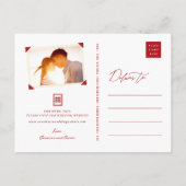 Red Double Happiness Chinese Wedding Save the Date Aankondigingskaart (Achterkant)