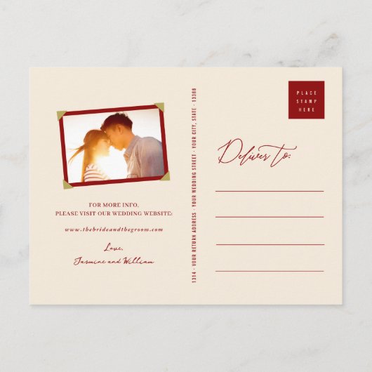 Red Double Happiness Chinese Wedding Save the Date Aankondigingskaart (Achterkant)