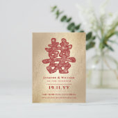 Red Double Happiness Chinese Wedding Save the Date Aankondigingskaart (Staand voorkant)