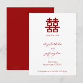 Red Double Happiness Chinese Wedding Save the Date Aankondigingskaart (Voorkant / Achterkant)
