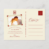 Red Double Happiness Chinese Wedding Save the Date Aankondigingskaart (Achterkant)