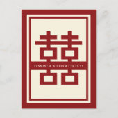 Red Double Happiness Chinese Wedding Save the Date Aankondigingskaart (Voorkant)