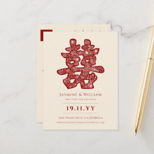 Red Double Happiness Chinese Wedding Save the Date Aankondigingskaart