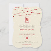 Red Double Happiness Fairy Lights Chinese Weddensc Kaart (Voorkant)