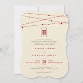 Red Double Happiness Fairy Lights Chinese Weddensc Kaart (Voorkant)