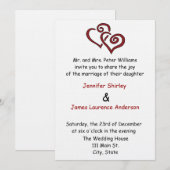 Red Double Heart Wedding Invitation Kaart (Voorkant / Achterkant)