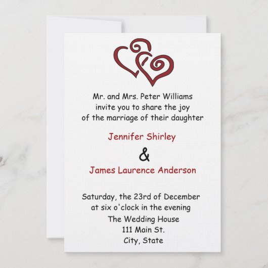 Red Double Heart Wedding Invitation Kaart (Voorkant)