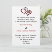 Red Double Heart Wedding Invitation Kaart (Staand voorkant)