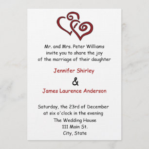Red Double Heart Wedding Invitation Kaart