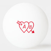 Red Double Hearts met Cupids Arrow en Initialen Pingpongbal (Voorkant)