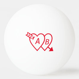 Red Double Hearts met Cupids Arrow en Initialen Pingpongbal