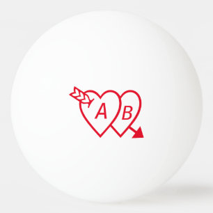 Red Double Hearts met Cupids Arrow en Initialen Pingpongbal