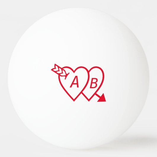 Red Double Hearts met Cupids Arrow en Initialen Pingpongbal (Achterkant)