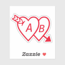 Red Double Hearts with Cupids Arrow and Initials